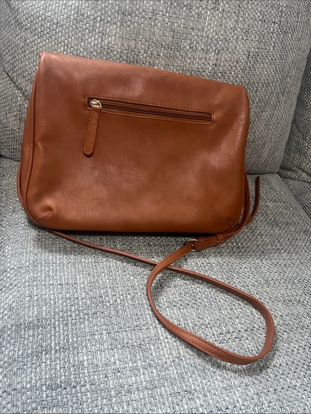 Classic Tan Leather-Style Tassel Crossbody Bag
